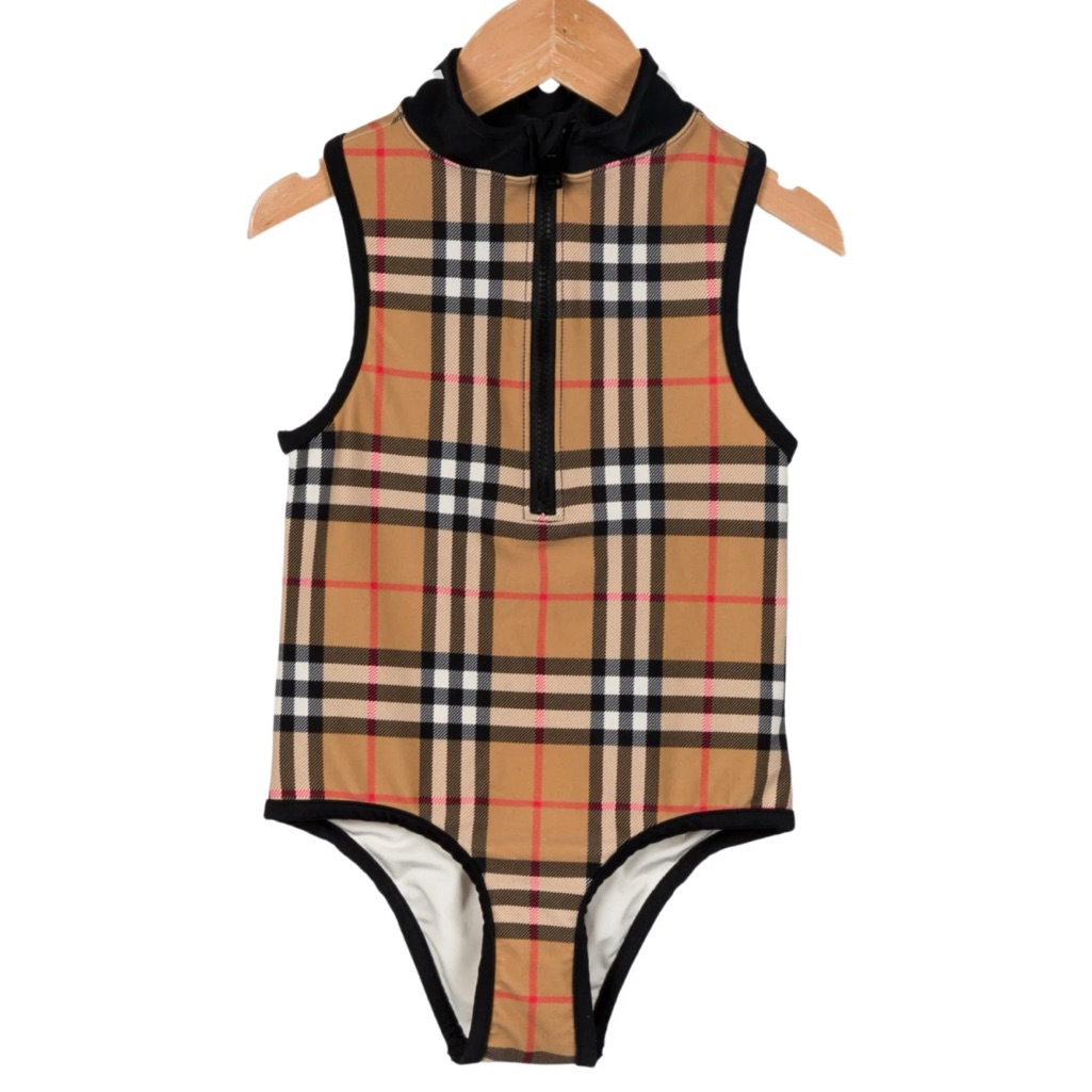 Burberry Tan And Black Check Swimsuit - Kids Size 14y